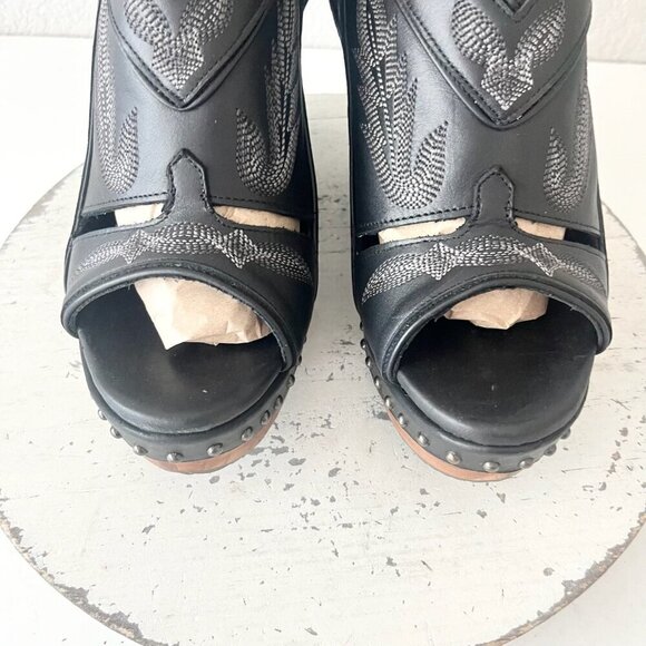 Lane Boots LEXINGTON Womens Black Wedges 10 Western Sandals Cowgirl Wooden Heel - Picture 6 of 11